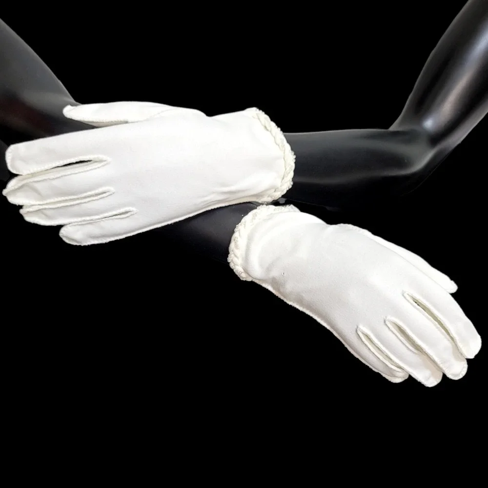 Vintage White Dress Gloves Size 7‎ German Beaded Cotton Double Woven Japan